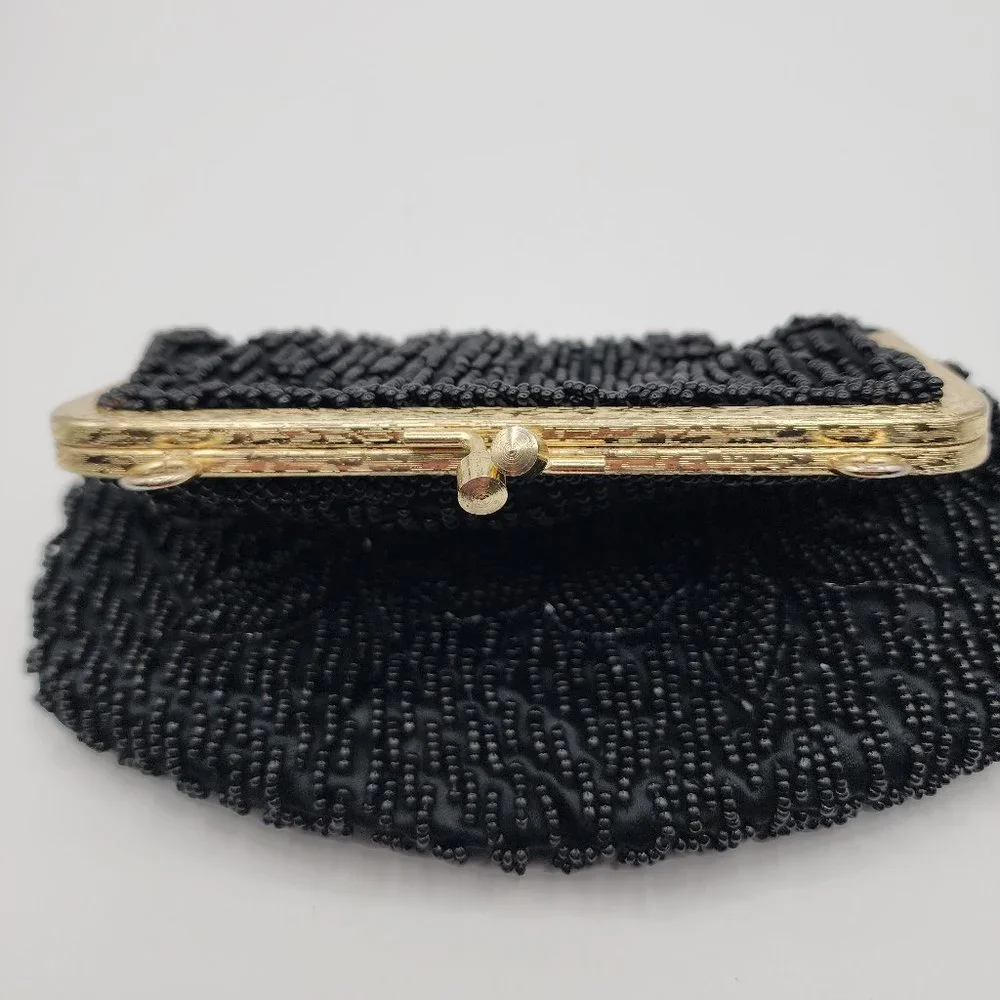 Vintage La Regale Women's Beaded Black Cocktail Party Clutch No Shoulder Chain